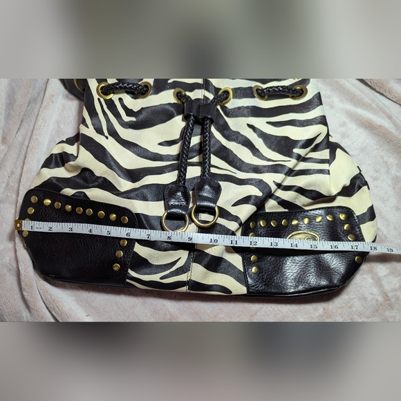 Zebra Shoulder Bag Embossed Animal Print Leather Studs Hobo Unique Handbag Boho - Picture 10 of 10
